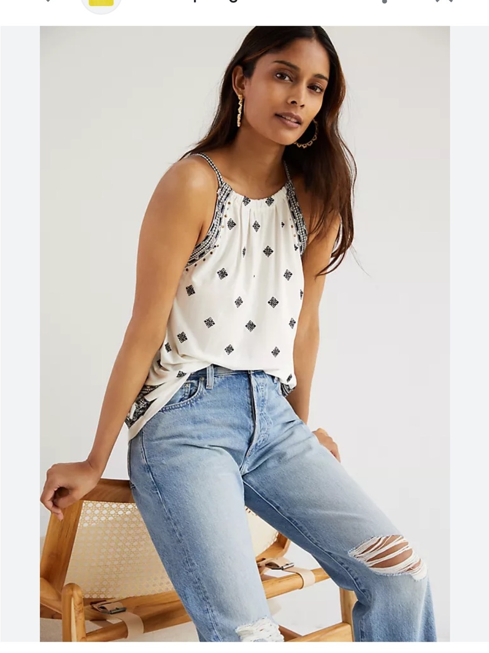 Anthropologie Ivory Halter Top with Black Embroidery